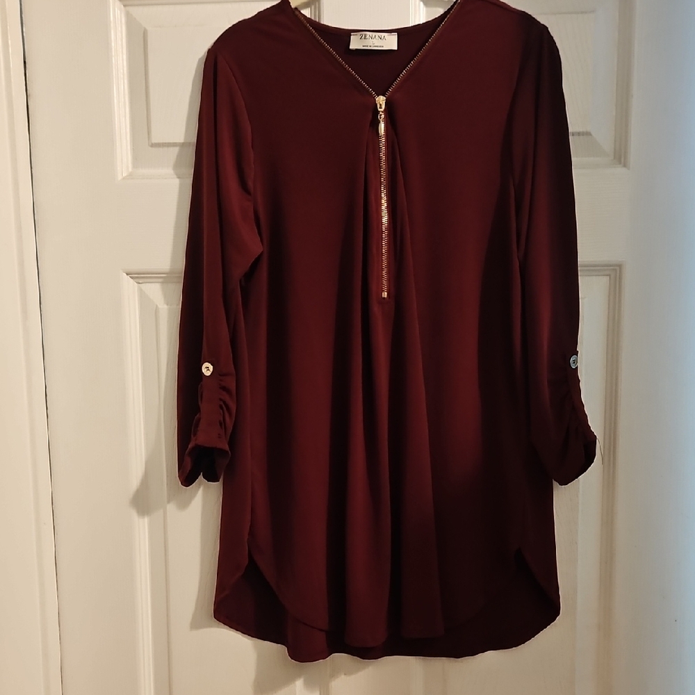 Zenana Maroon Top with Gold Zipper